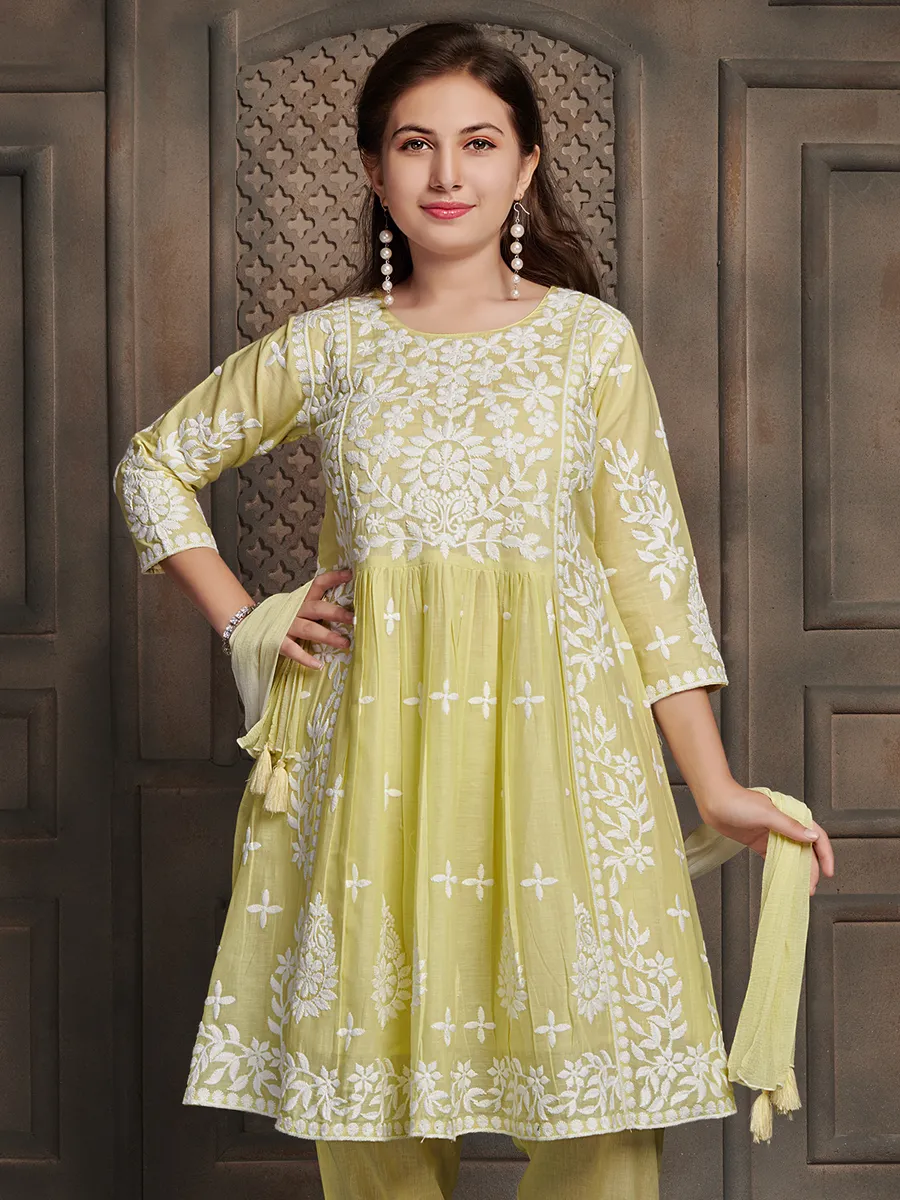 Trendy light green cotton salwar suit