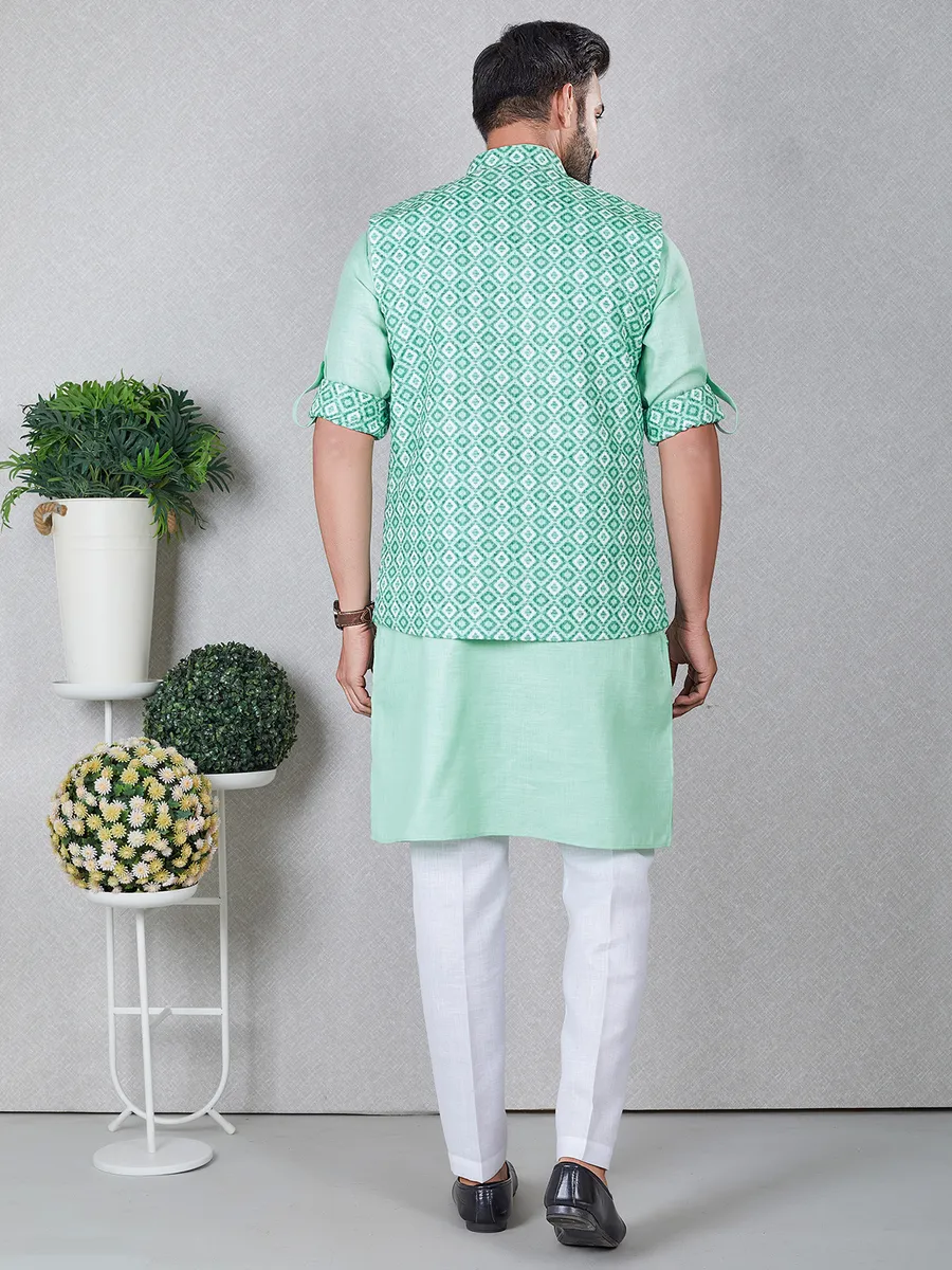 Trendy light green silk waistcoat set