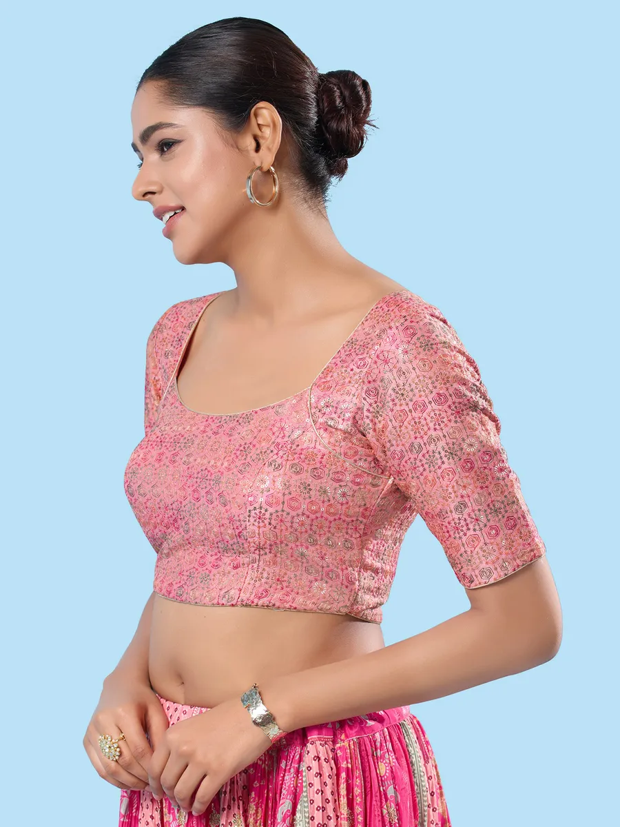 Trendy light pink brocade blouse