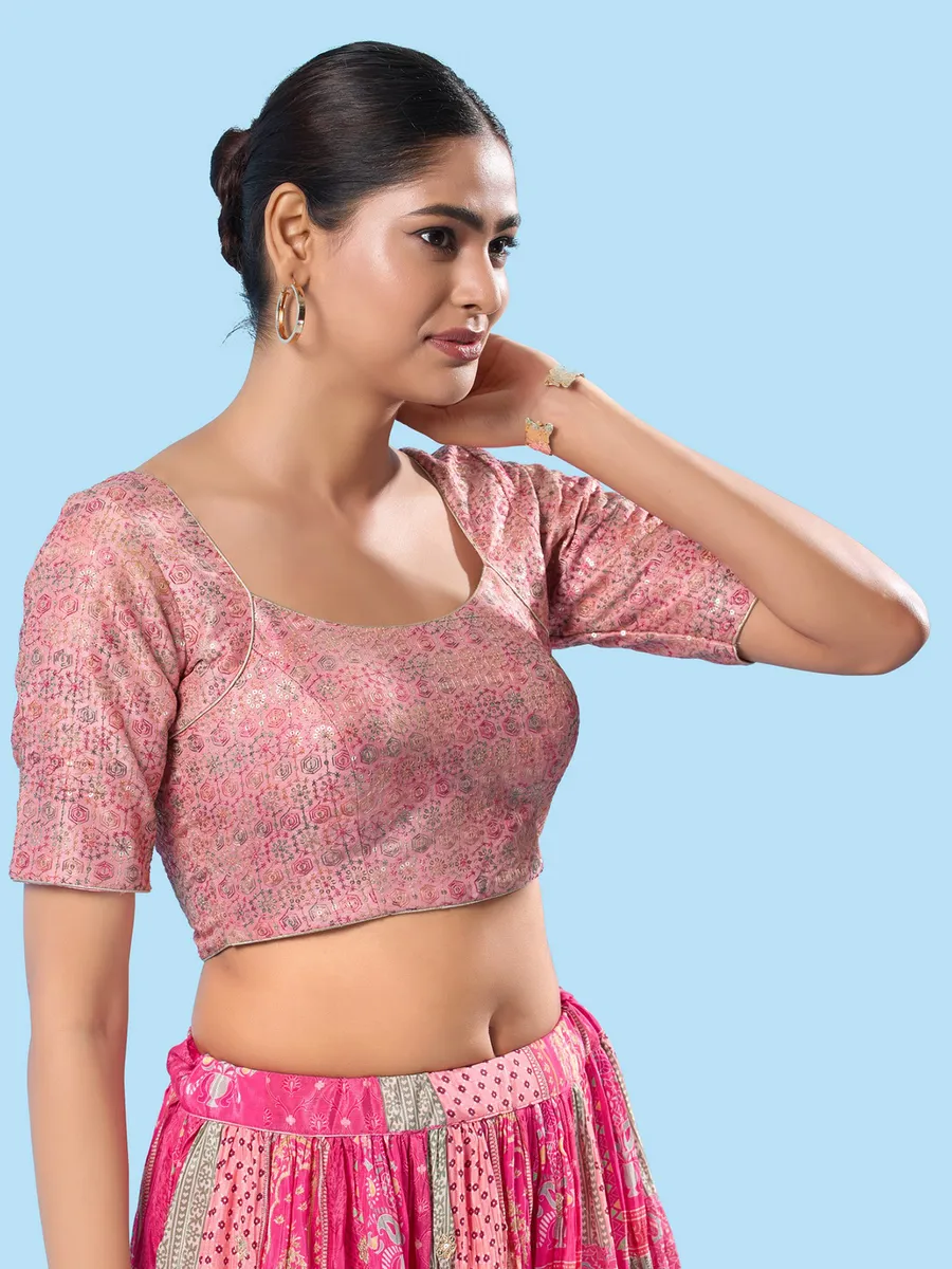 Trendy light pink brocade blouse