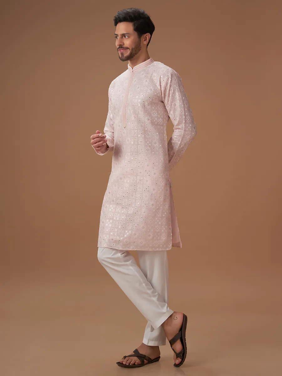 Trendy light pink embroidery kurta suit