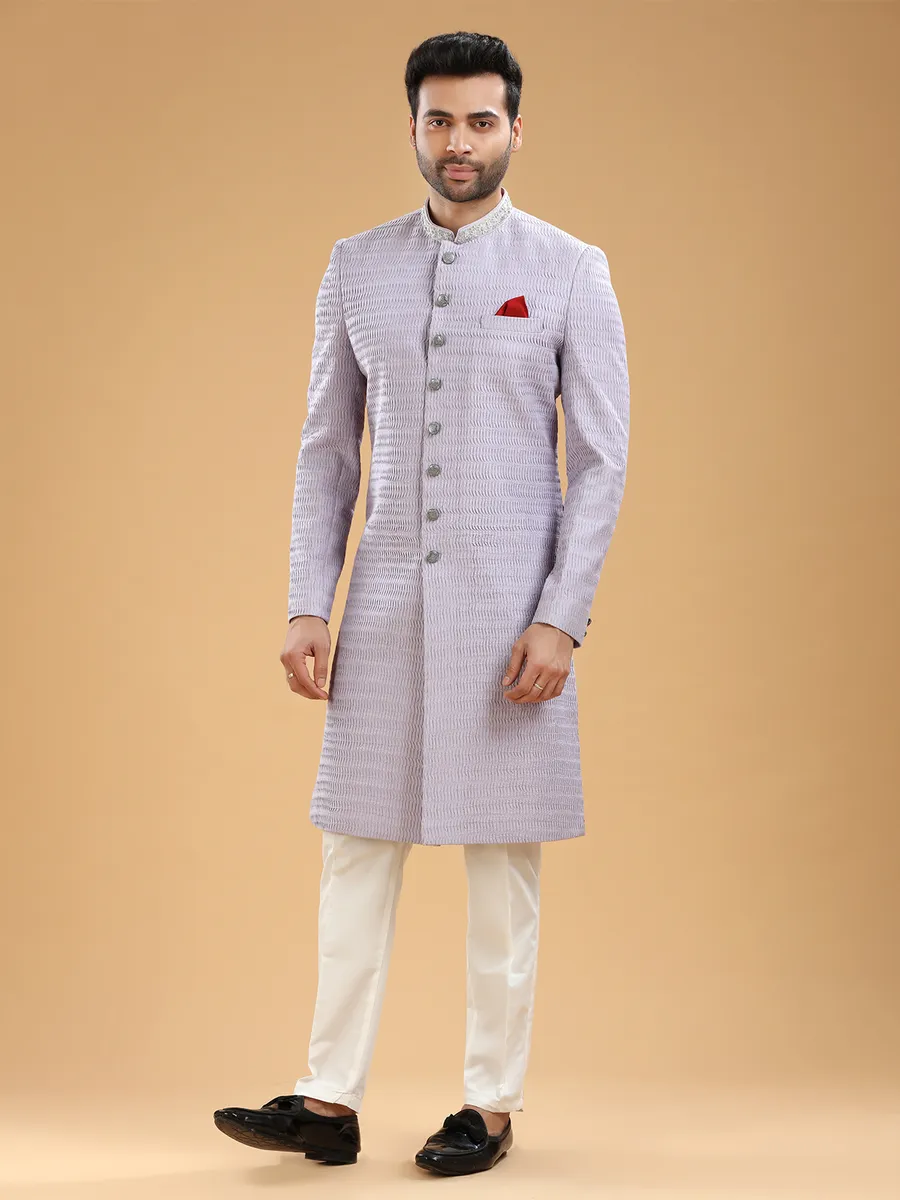 Trendy light purple silk indowestern