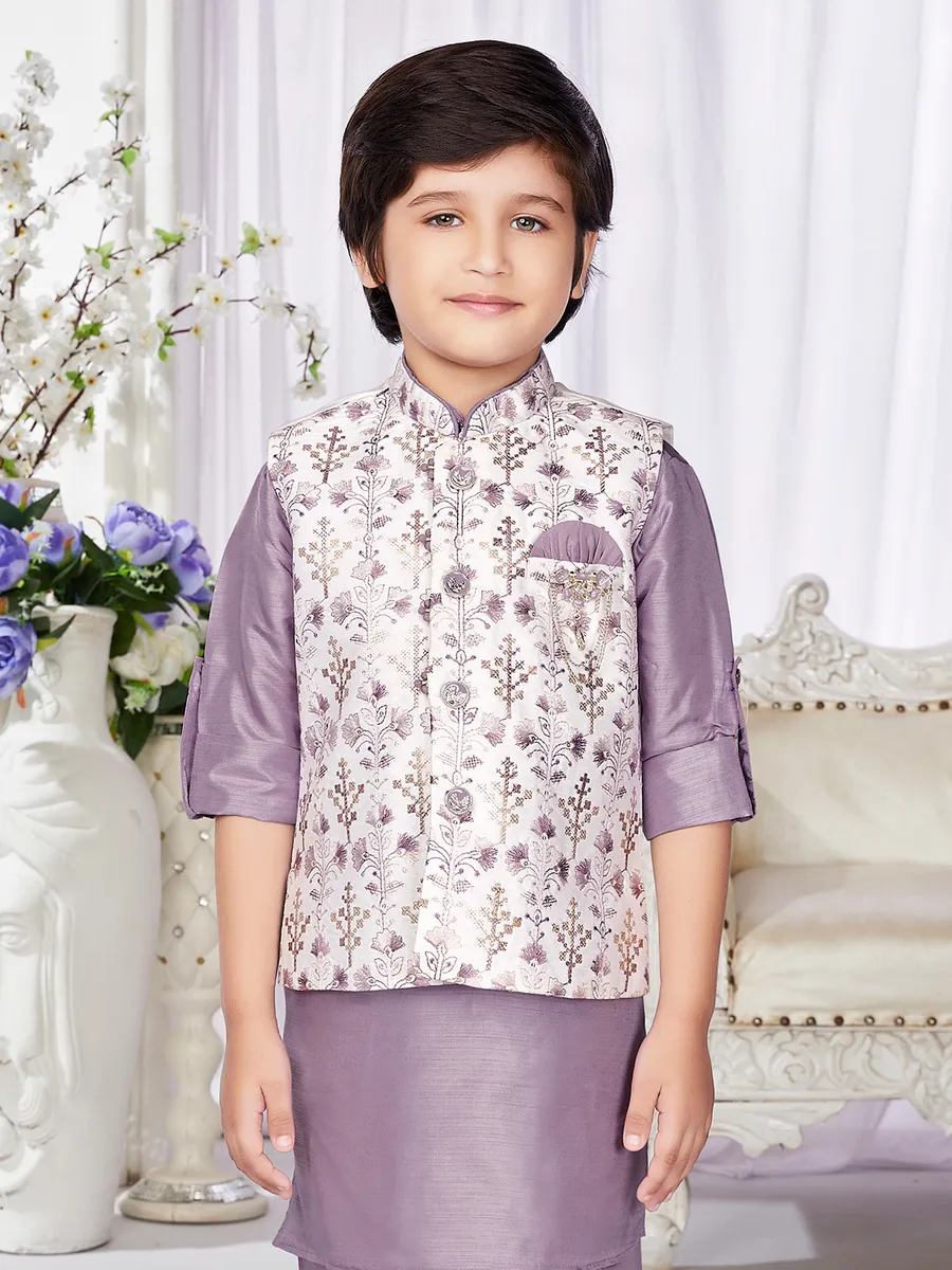 Trendy light purple silk waistcoat set