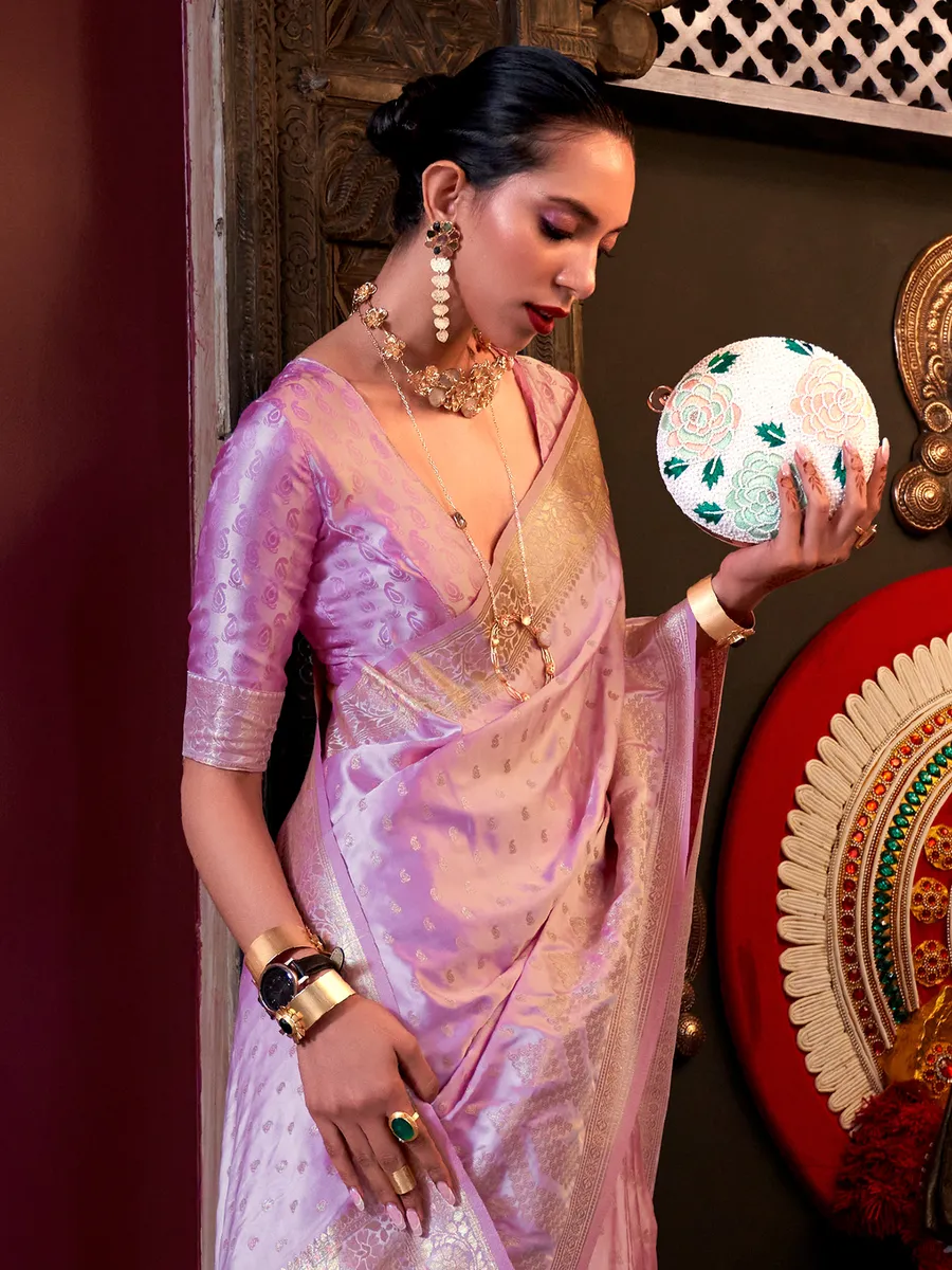 Trendy lilac purple satin saree