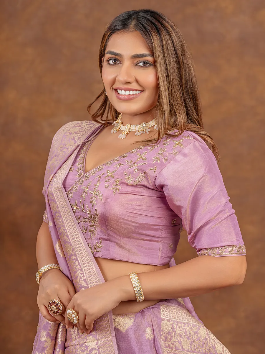 Trendy lilac purple tissue silk saree