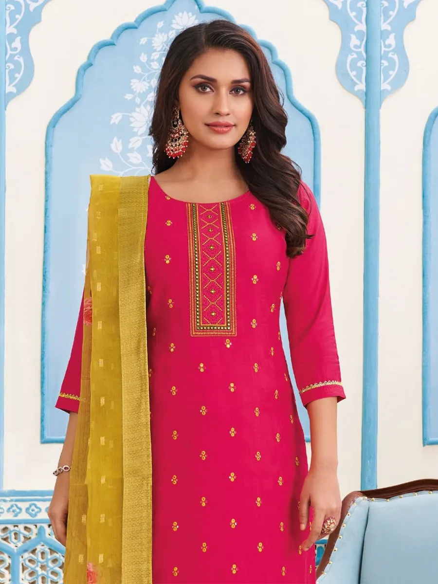 Trendy magenta salwar suit with contrast dupatta