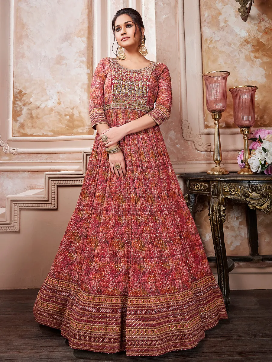 Trendy maroon georgette printed anarkali suit