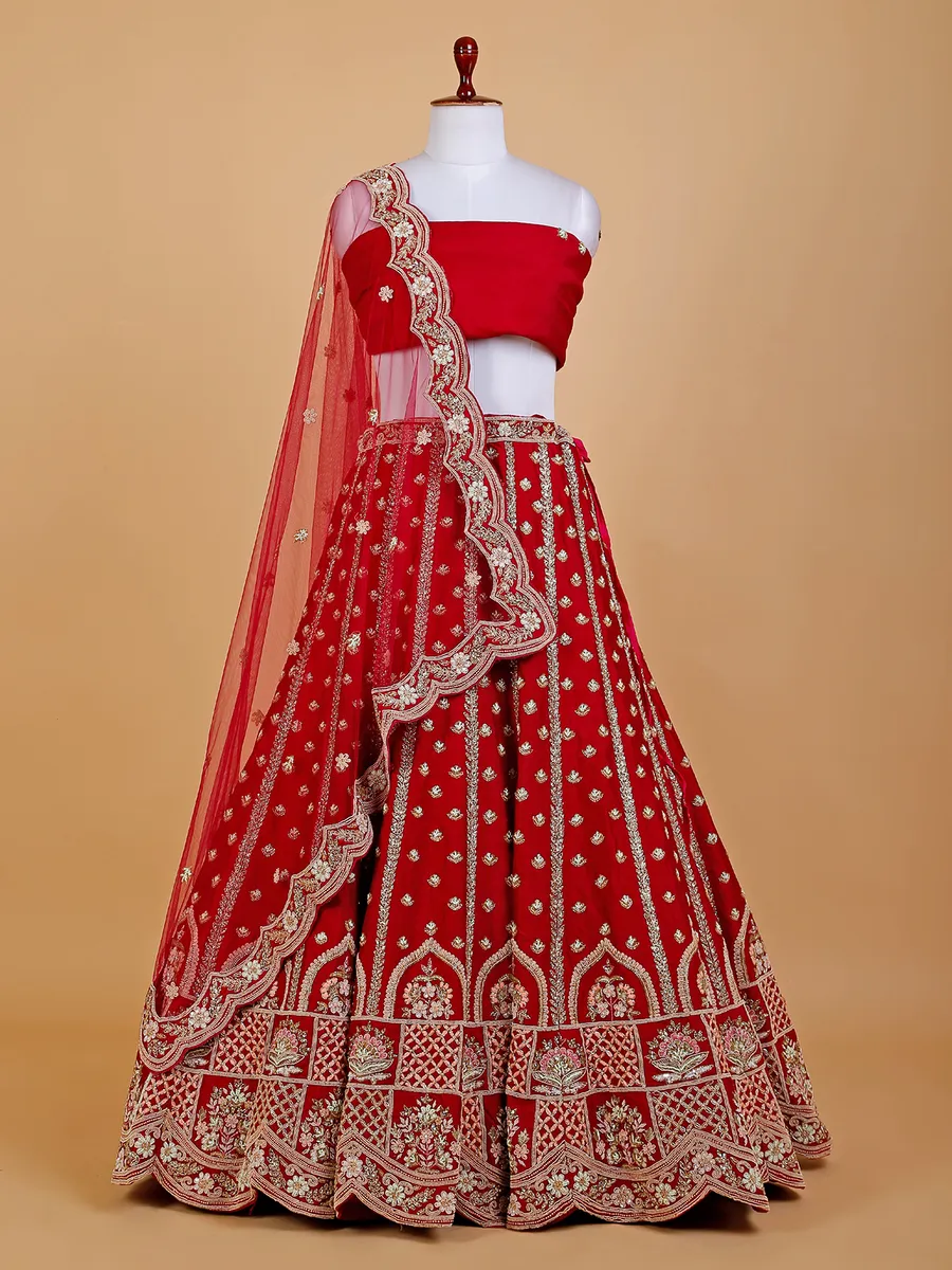 Trendy maroon raw silk lehenga choli