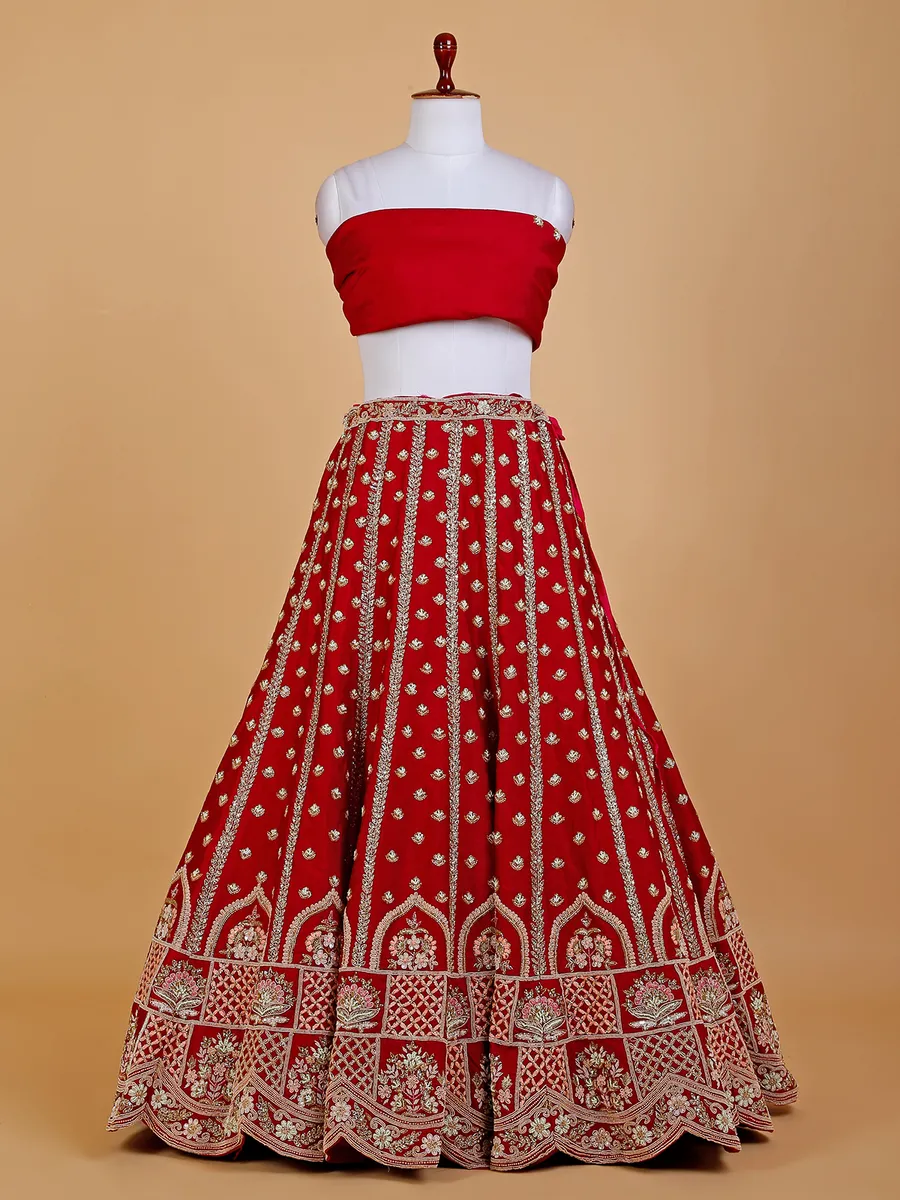 Trendy maroon raw silk lehenga choli