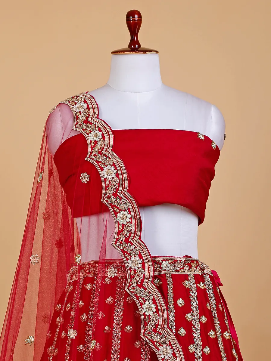 Trendy maroon raw silk lehenga choli