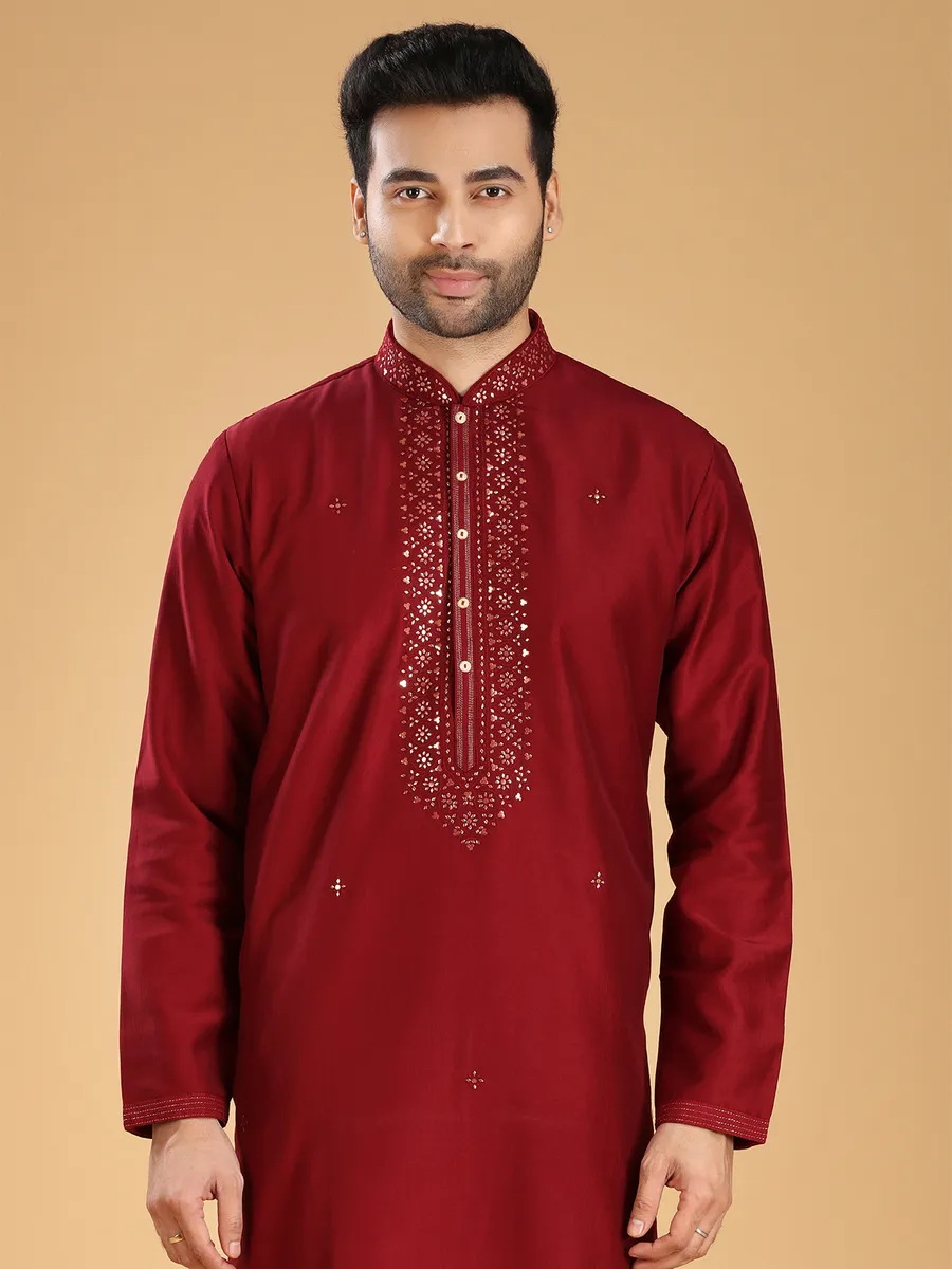 Trendy maroon silk festive kurta suit