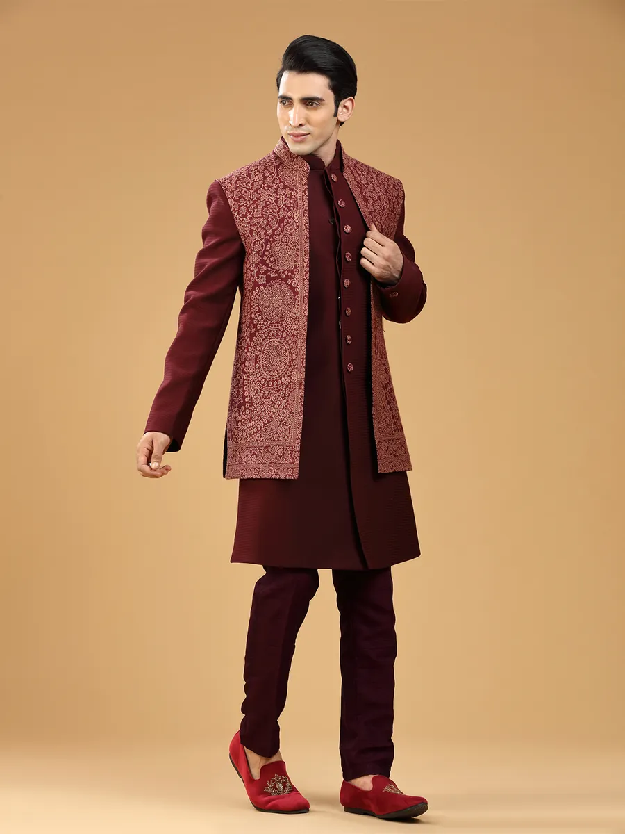 Trendy maroon terry rayon indowestern