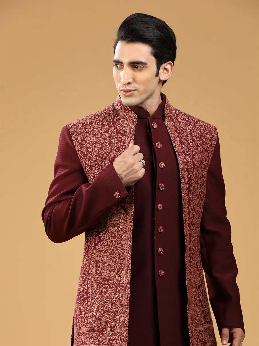 Trendy maroon terry rayon indowestern