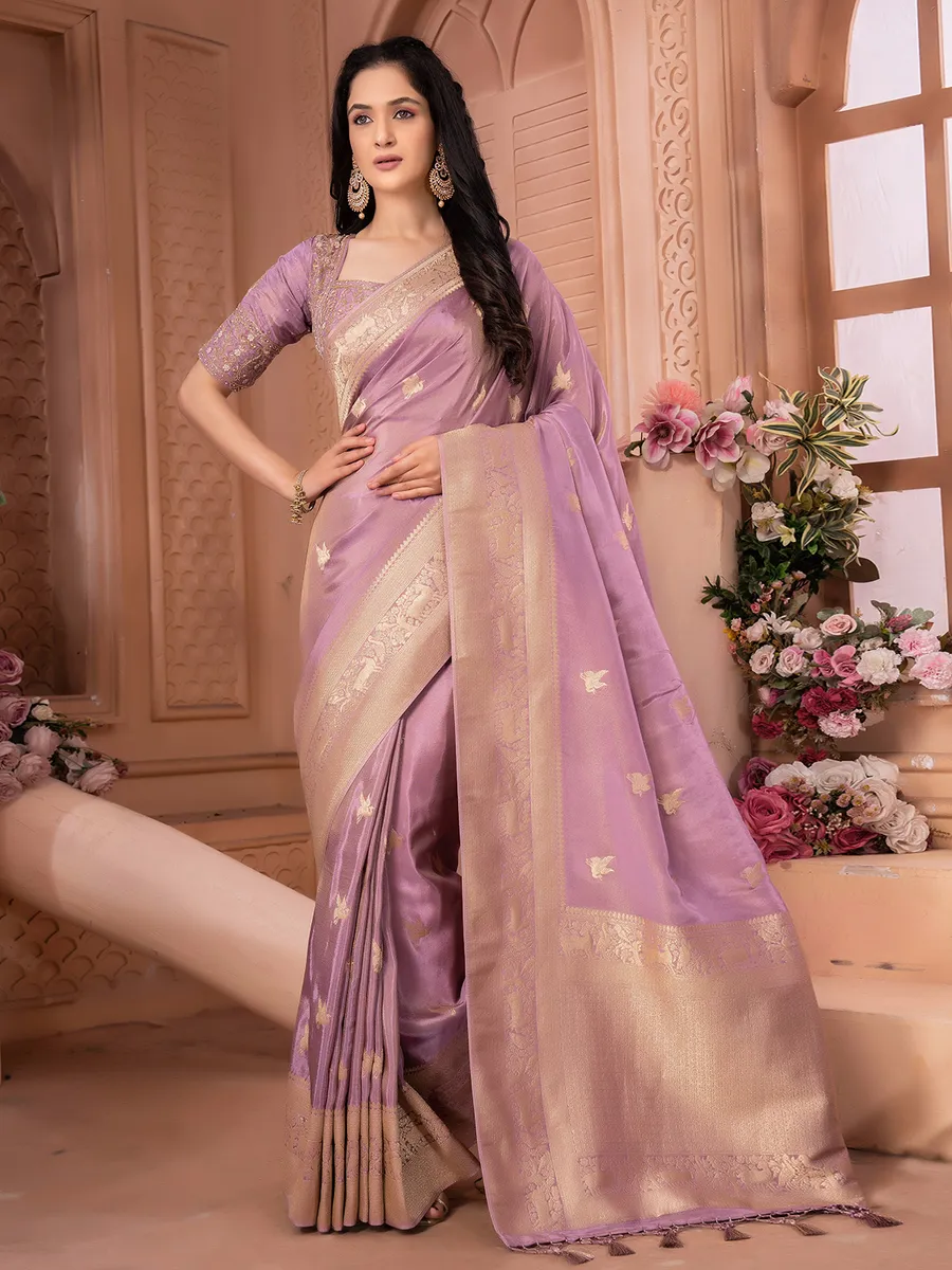 Trendy mauve purple tissue silk saree
