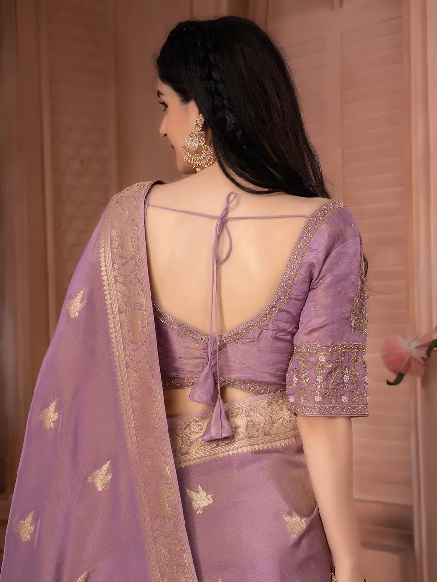 Trendy mauve purple tissue silk saree