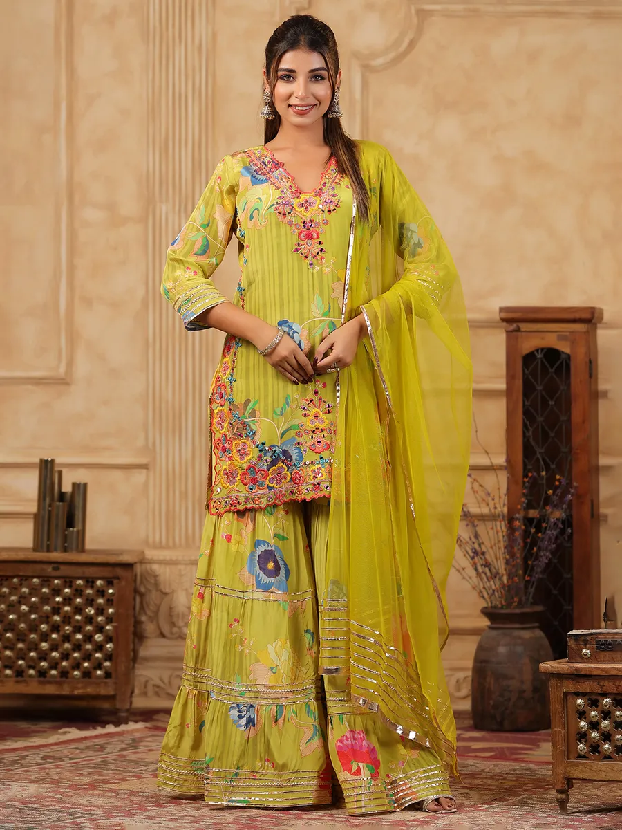 Trendy mehendi green sharara salwar suit