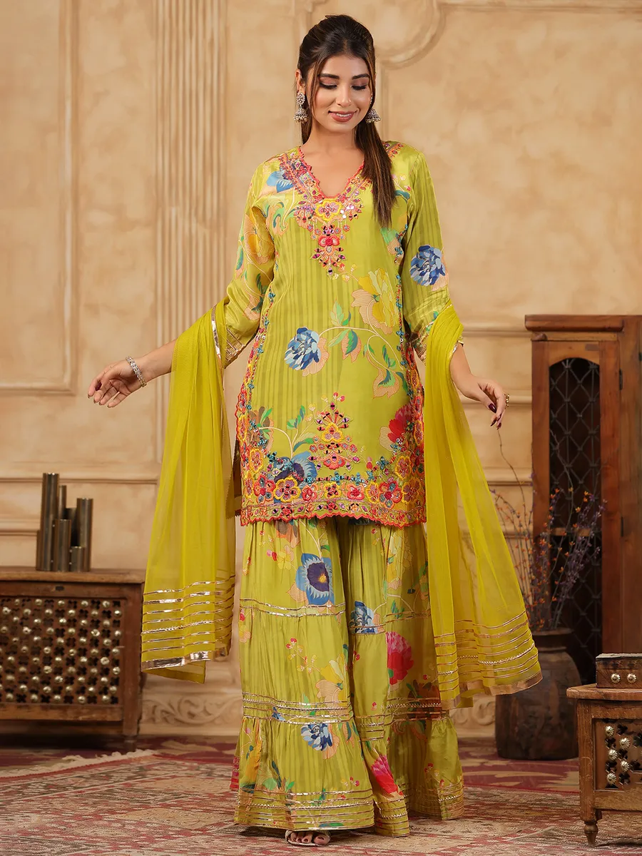 Trendy mehendi green sharara salwar suit