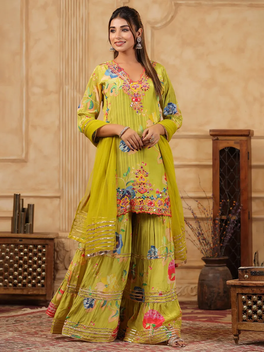 Trendy mehendi green sharara salwar suit