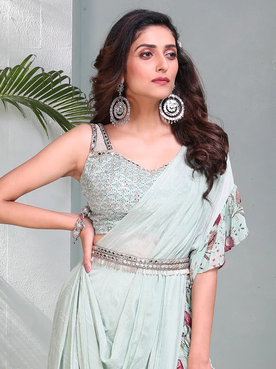 Trendy mint green silk palazzo suit