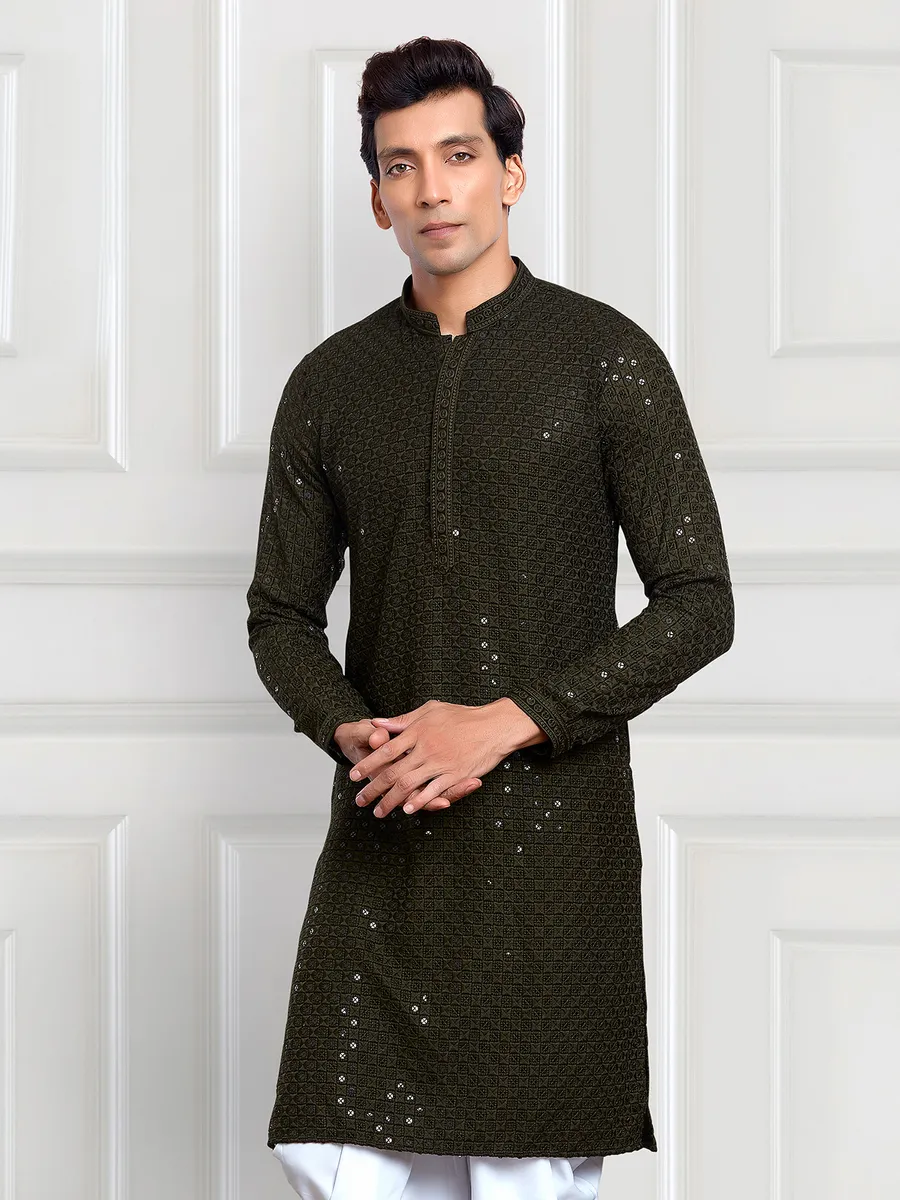 Trendy moss green rayon cotton  Men Kurta pajama