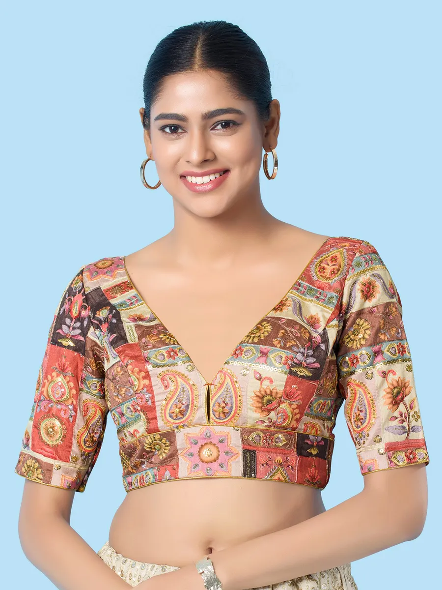Trendy multi color printed blouse