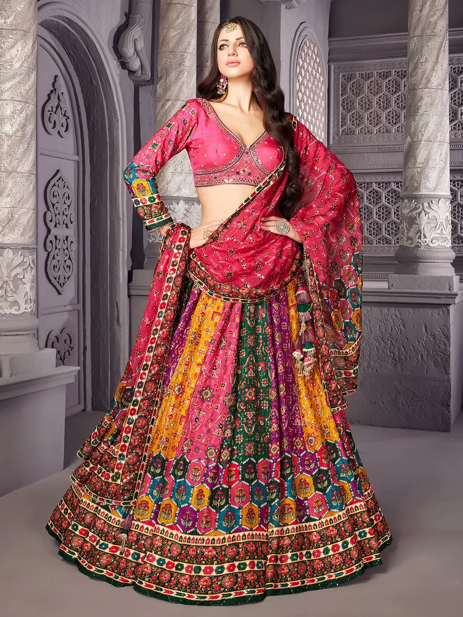 Trendy multi color printed lehenga choli in georgette