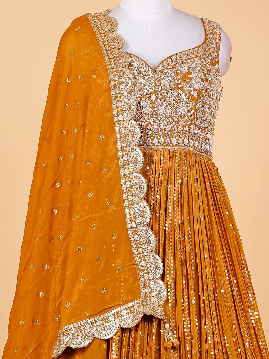 Trendy mustard yellow floor length anarkali suit