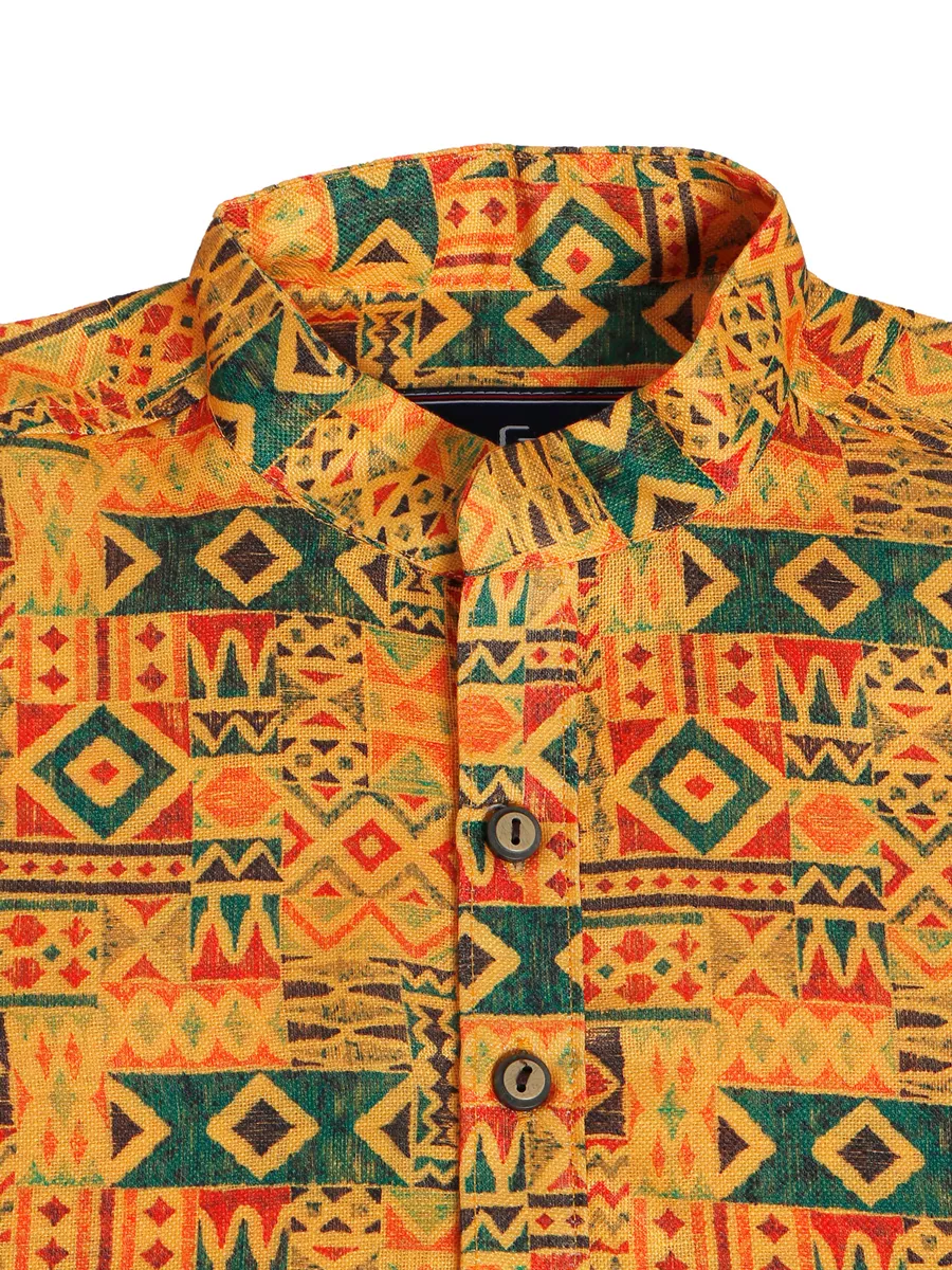 Trendy mustard yellow printed kurta