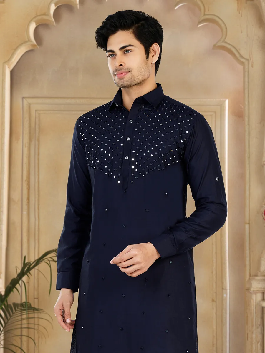 Trendy navy cotton pathani suit