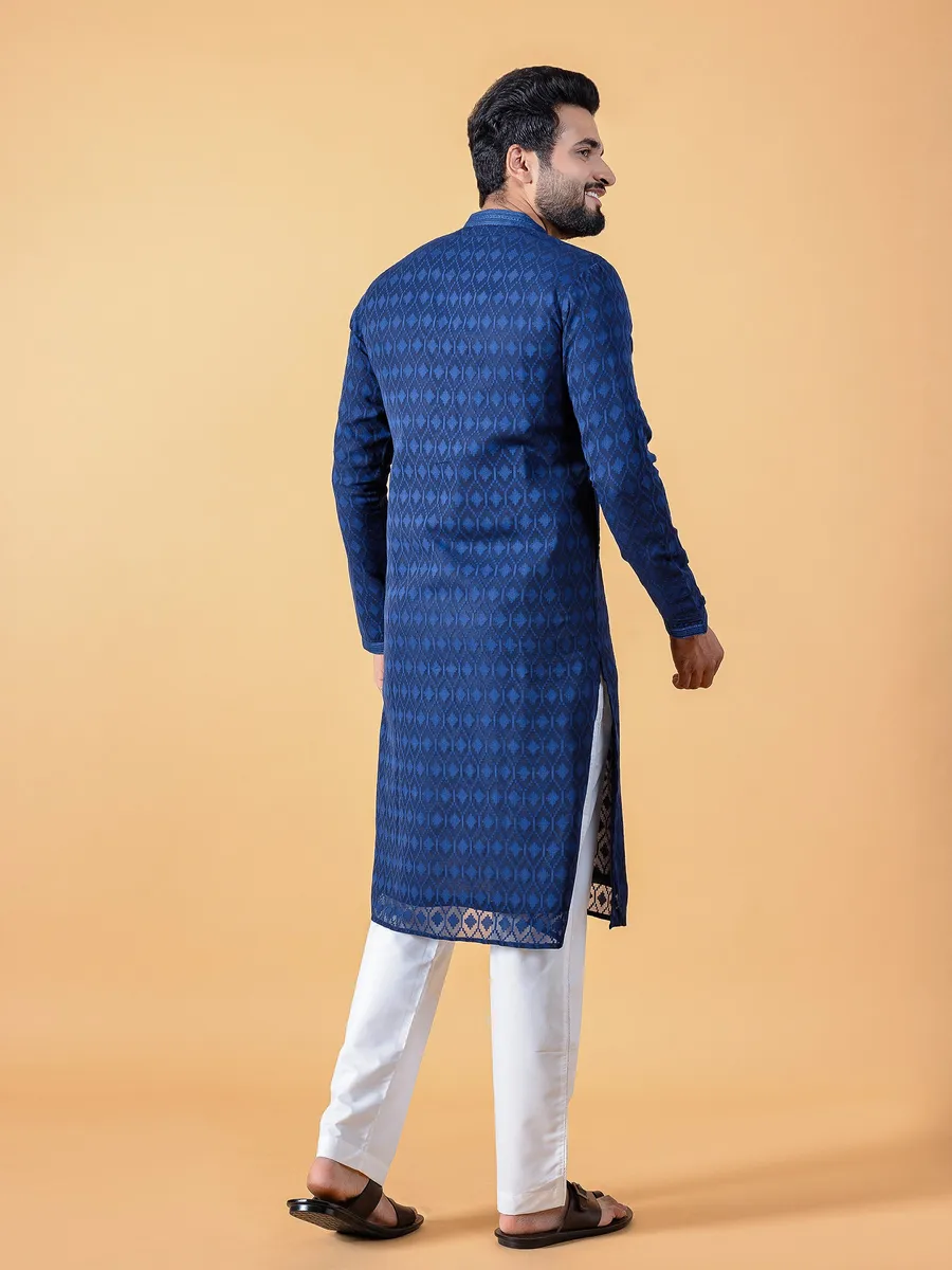 Trendy navy kurta suit in cotton