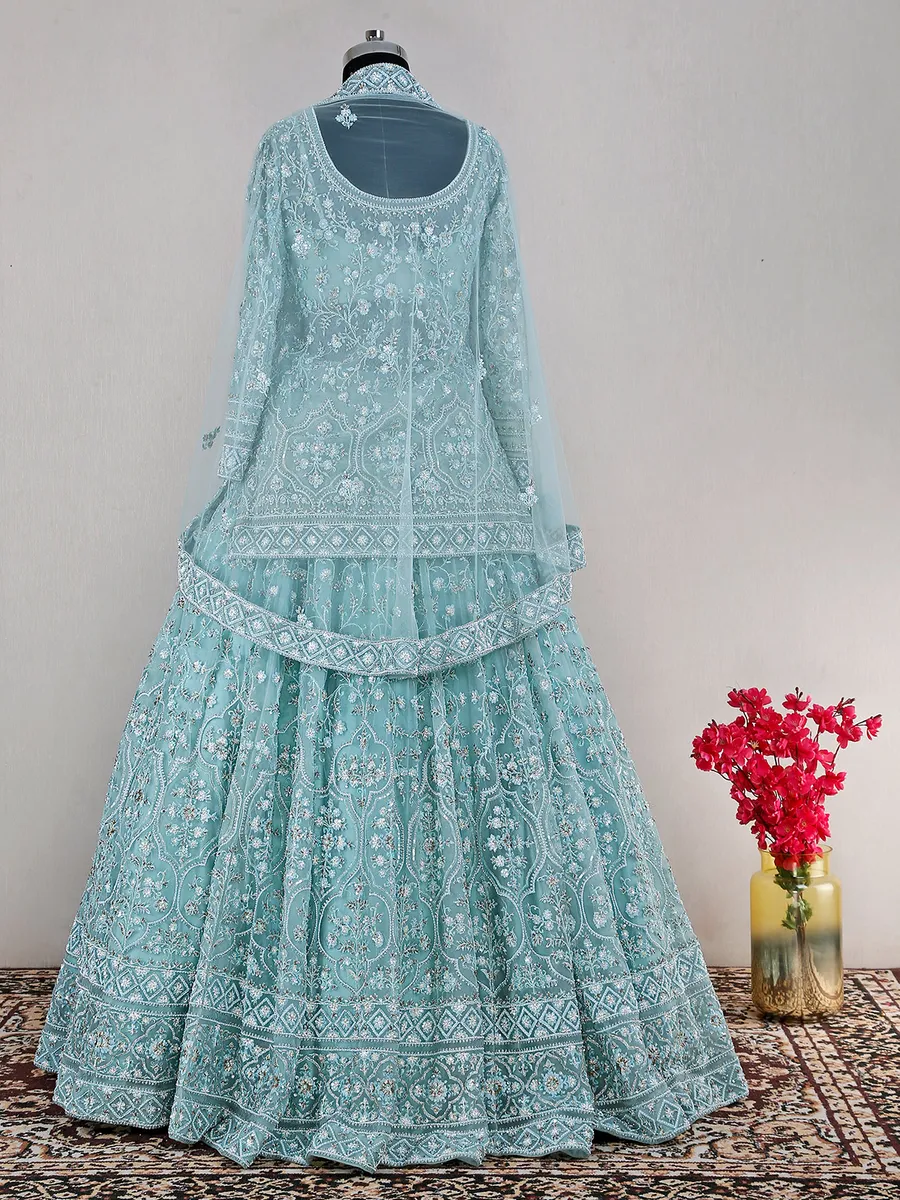 Trendy net mint green lehenga choli