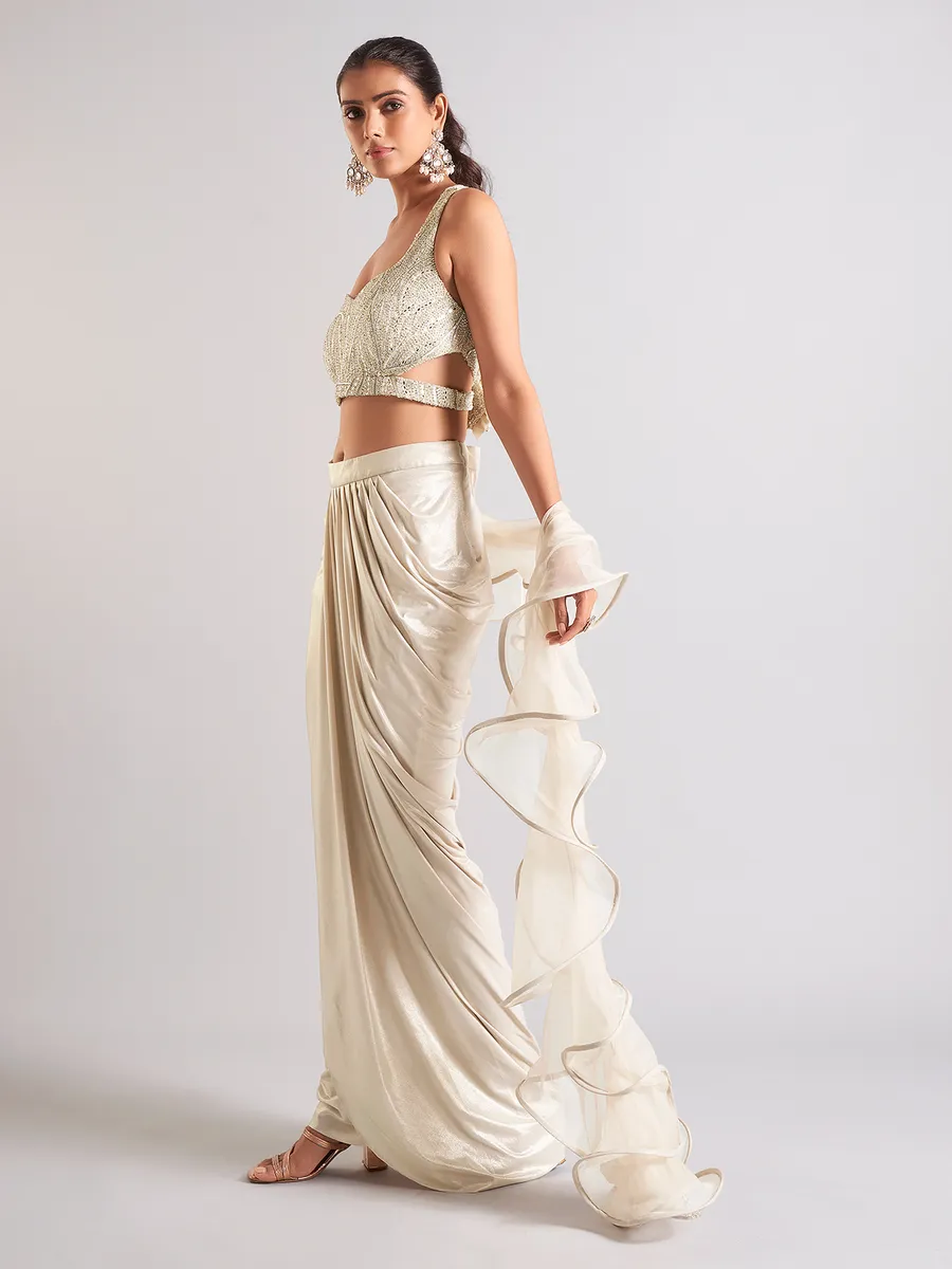 Trendy off-white indowestern in satin