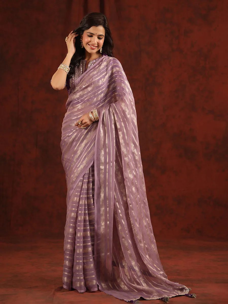 Trendy organza mauve purple saree