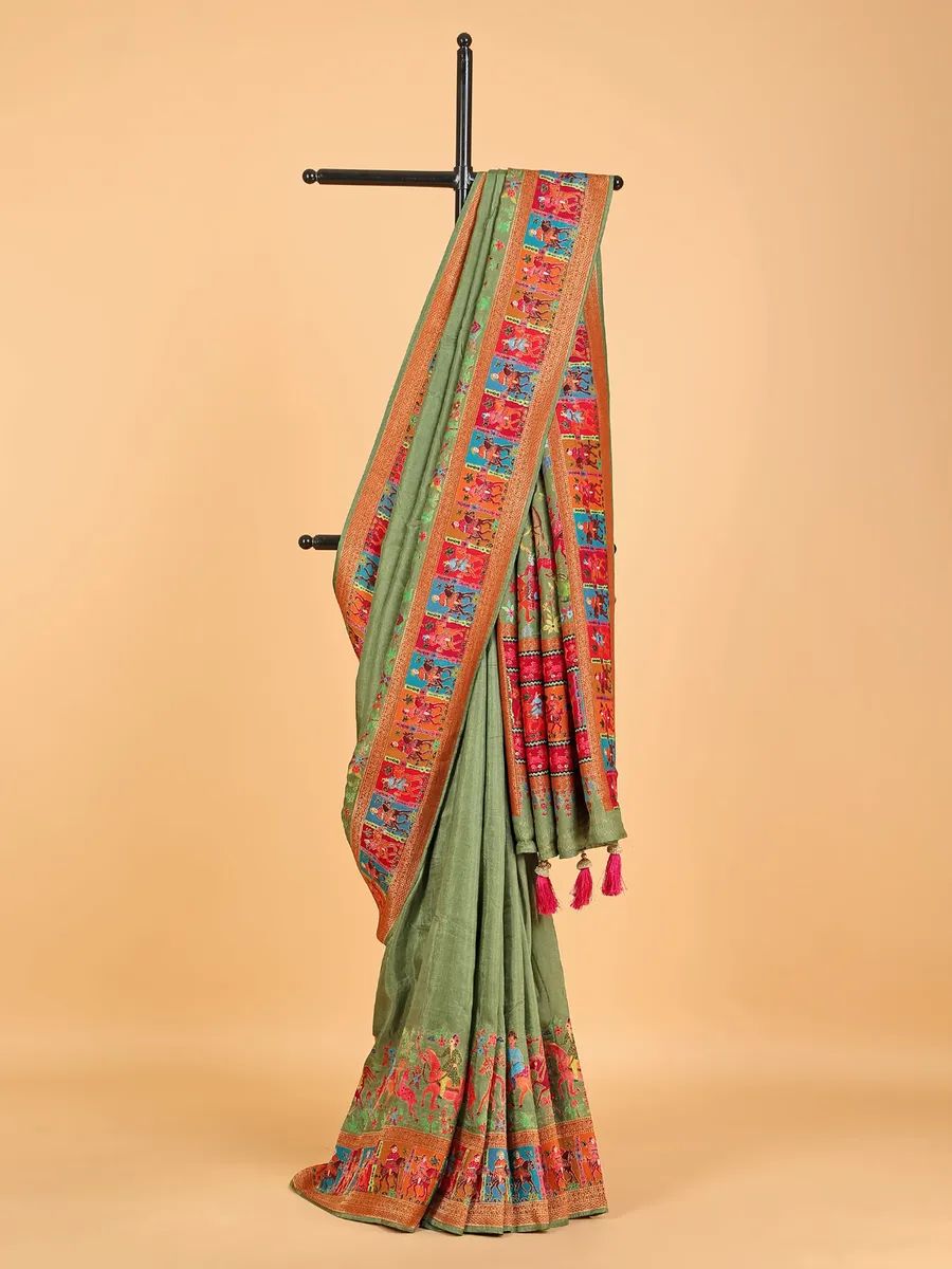 Trendy pashmina silk olive saree