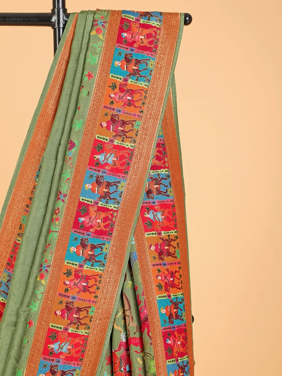 Trendy pashmina silk olive saree