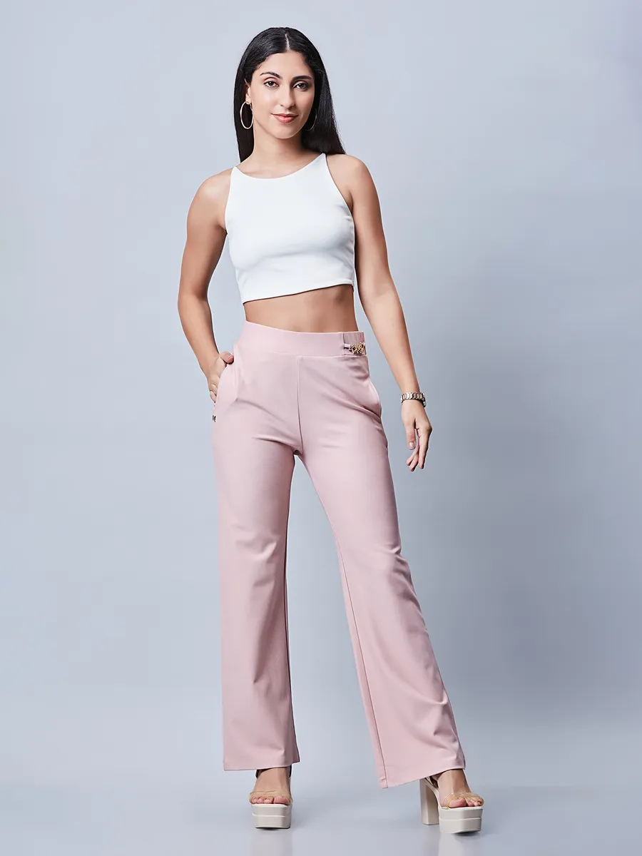 Trendy peach cotton plain pant