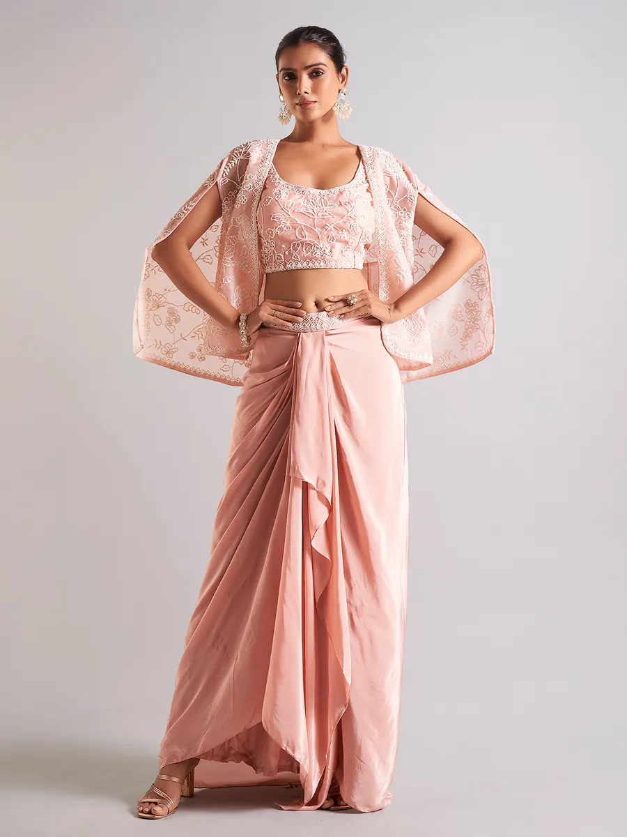 Trendy peach satin indowestern