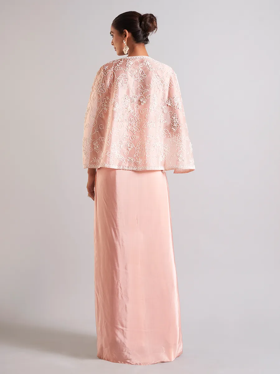 Trendy peach satin indowestern