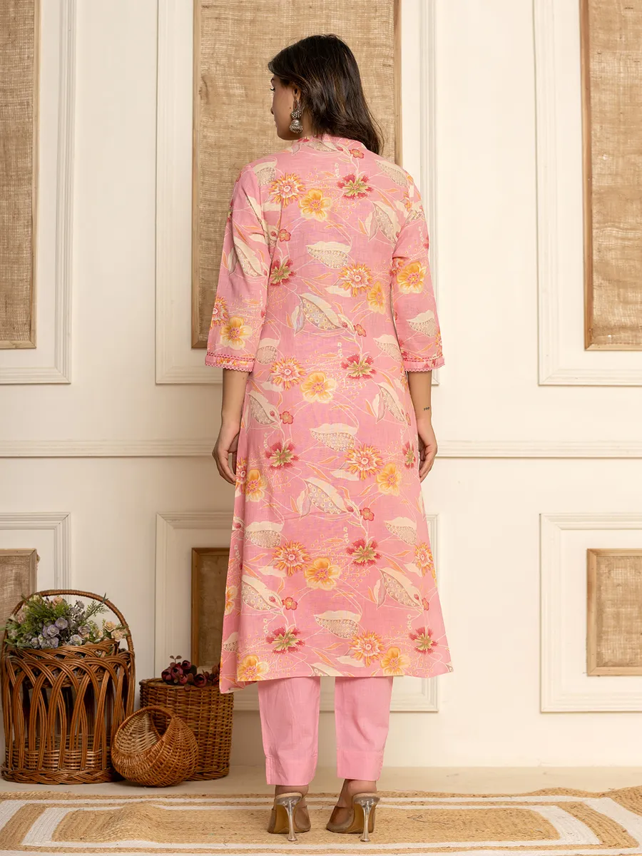 Trendy pink cotton kurti set with dupatta