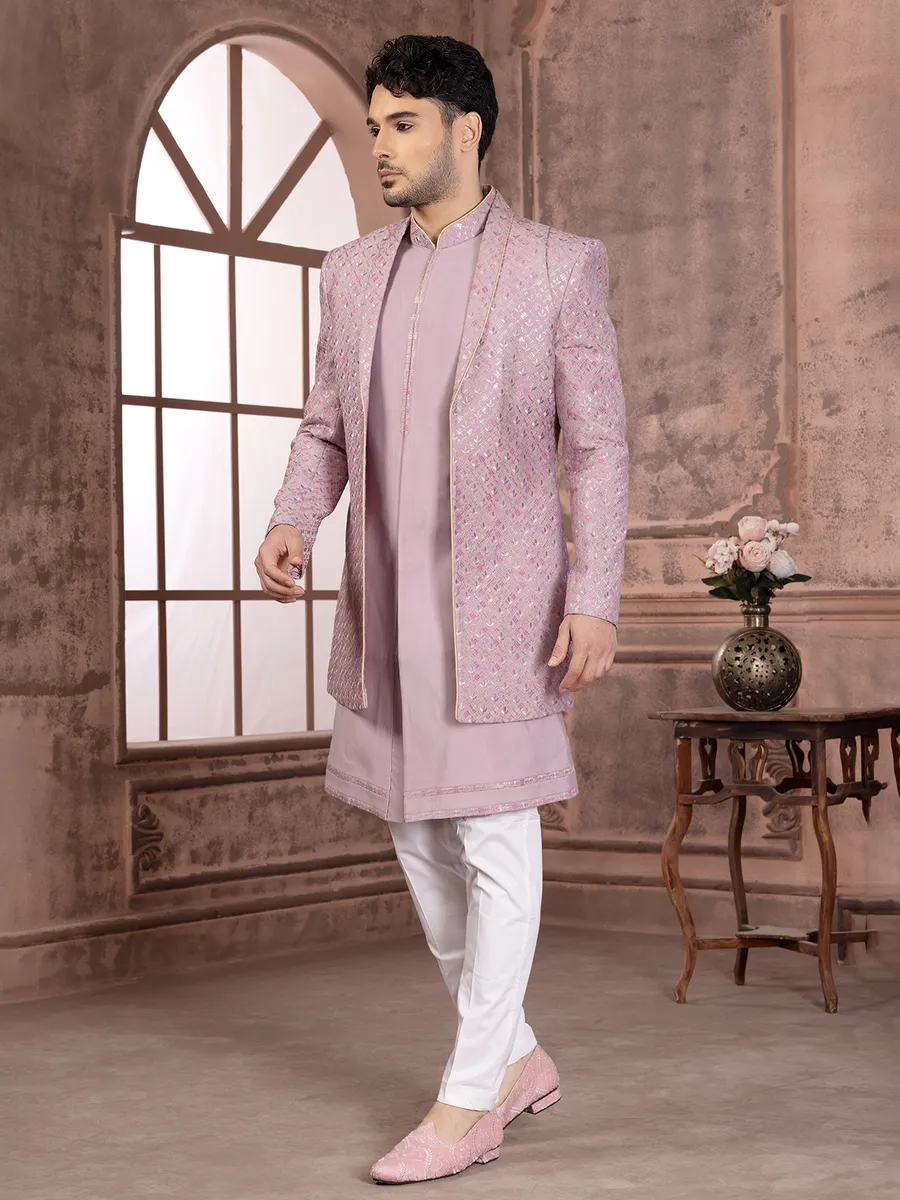 Trendy pink indowestern with embroidery