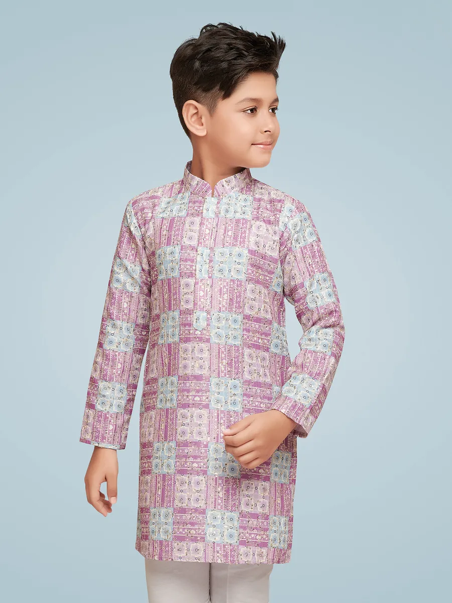 Trendy pink printed kurta suit in silk