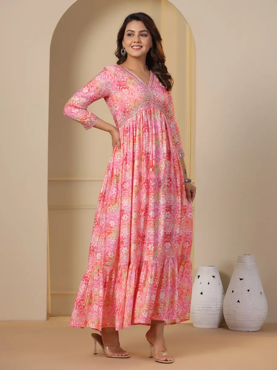 Trendy pink printed long kurti