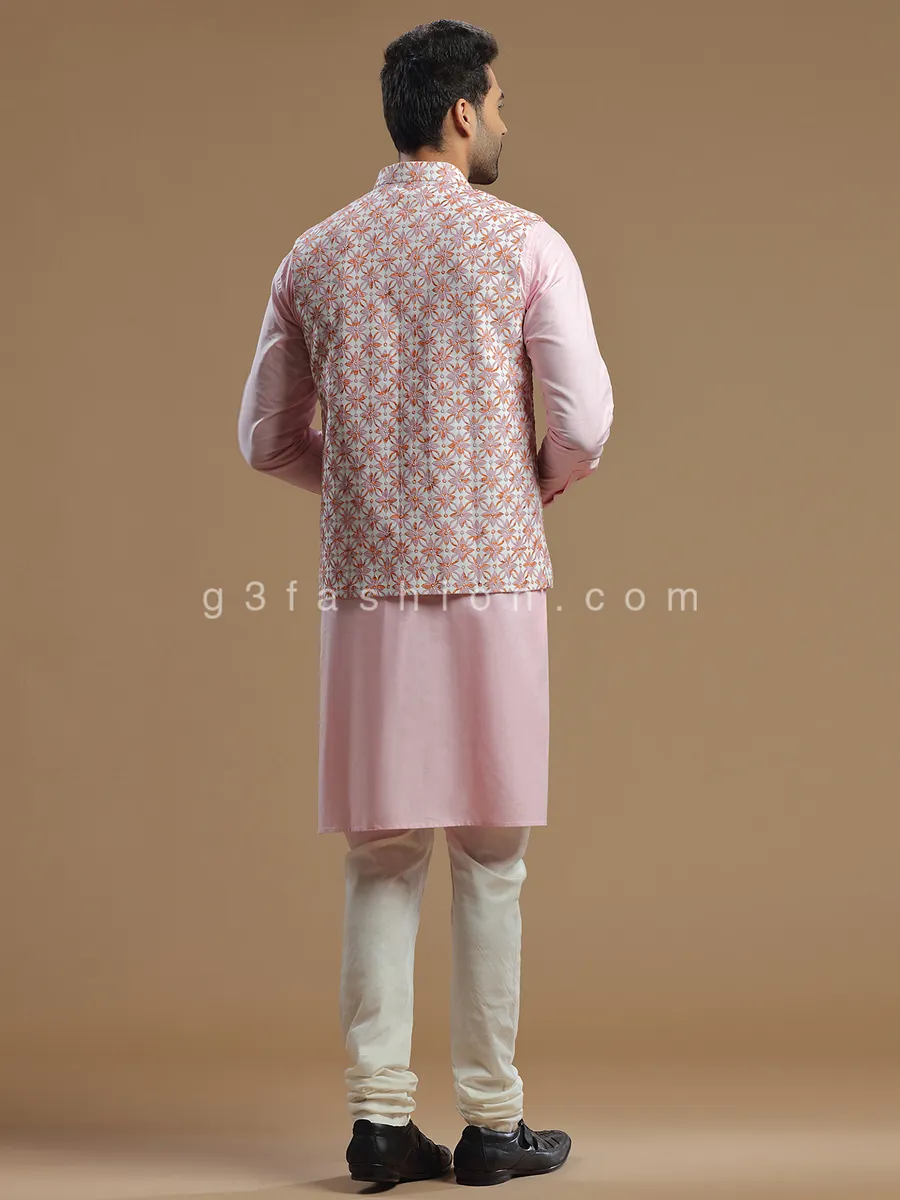 Trendy pink silk waistcoat set for wedding