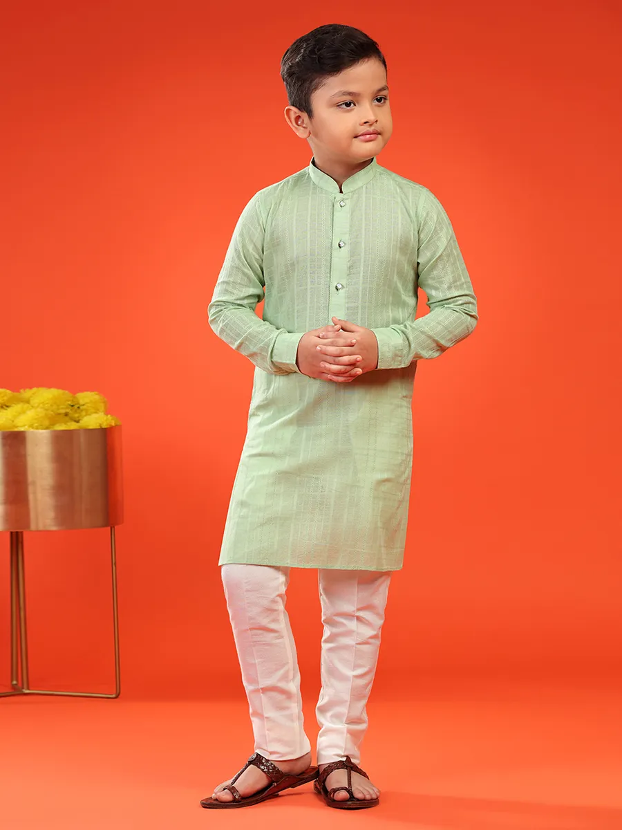 Trendy pista green cotton kurta suit