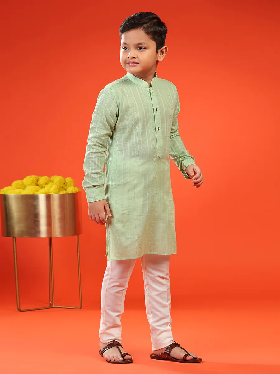 Trendy pista green cotton kurta suit