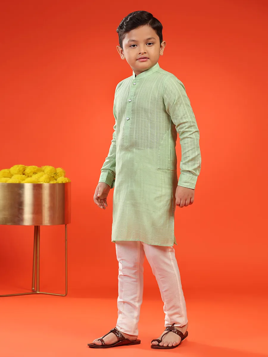 Trendy pista green cotton kurta suit