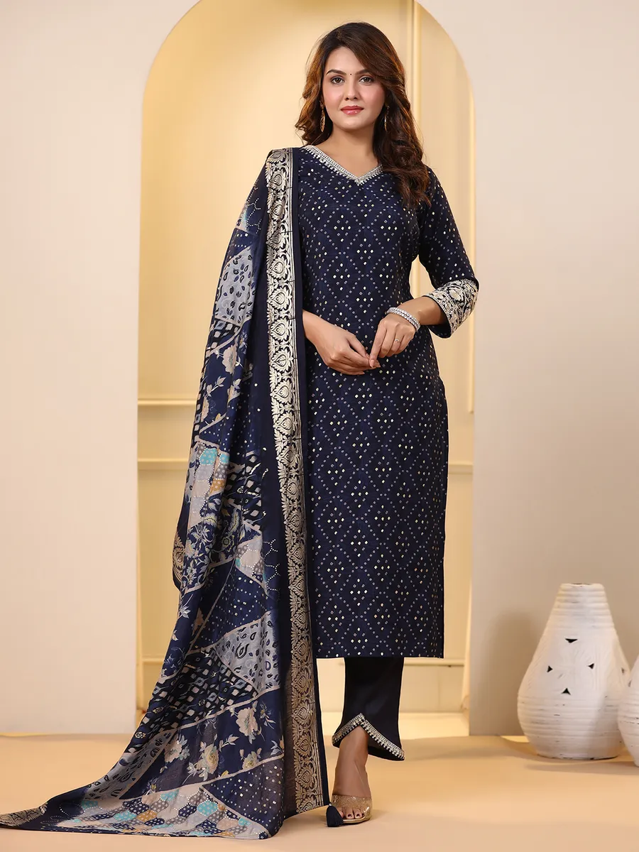 Trendy printed cotton navy kurti set