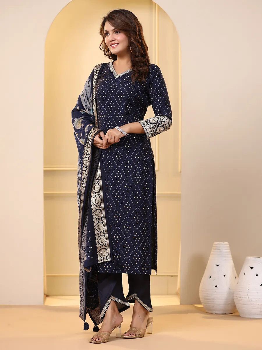 Trendy printed cotton navy kurti set