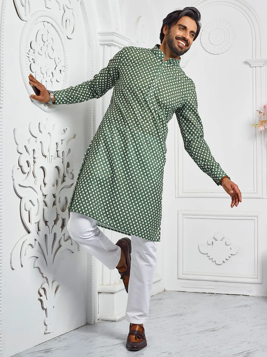 Trendy printed green kurta