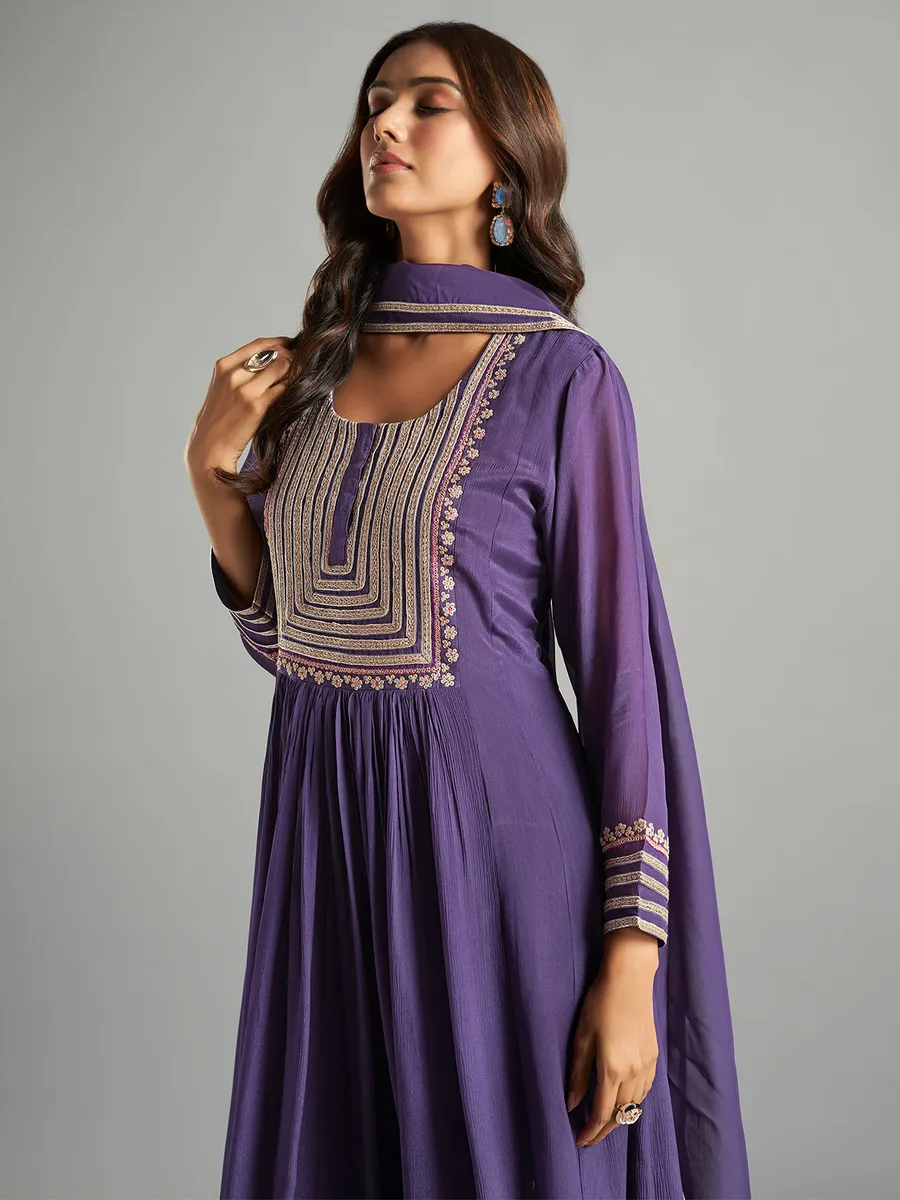 Trendy purple chiffon salwar suit